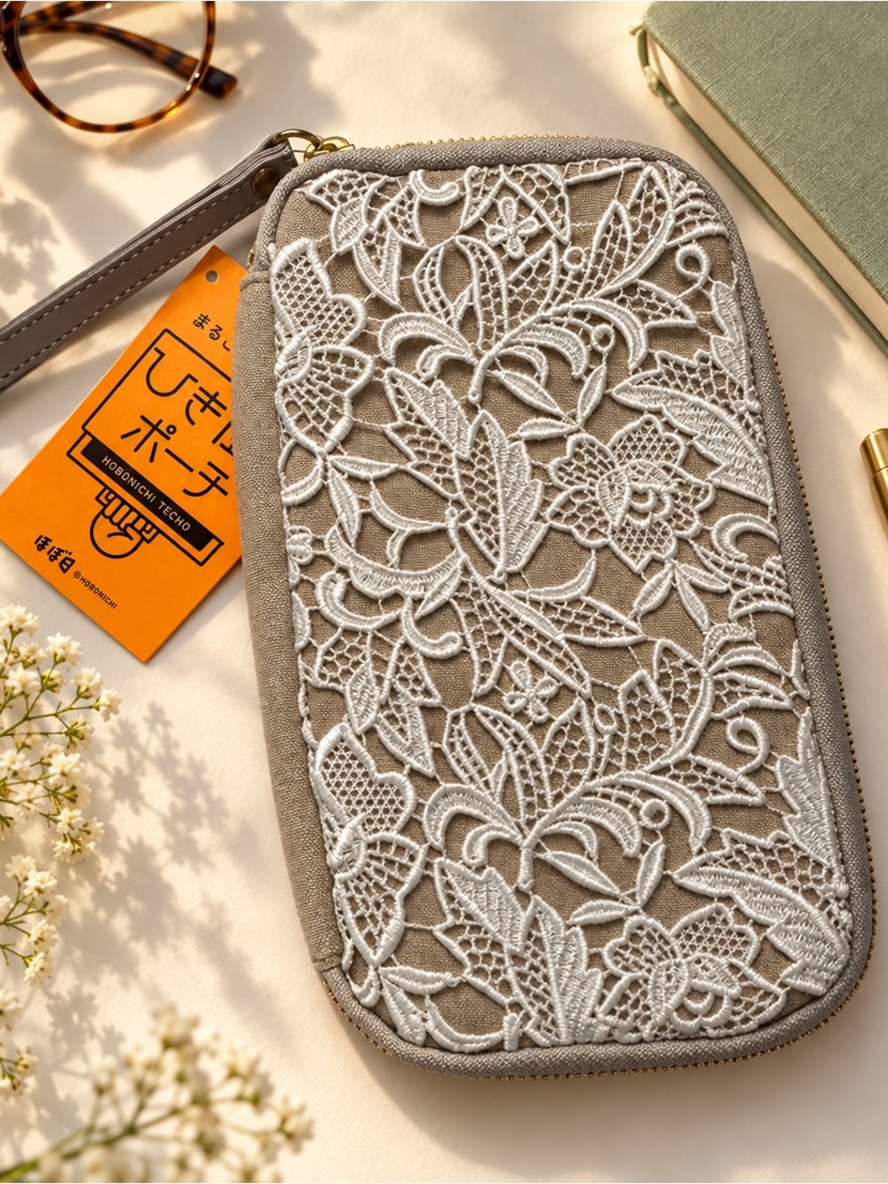 NWT Hobonichi Flower Lace Small Drawer Pouch Linen Stationery Organizer Luxury